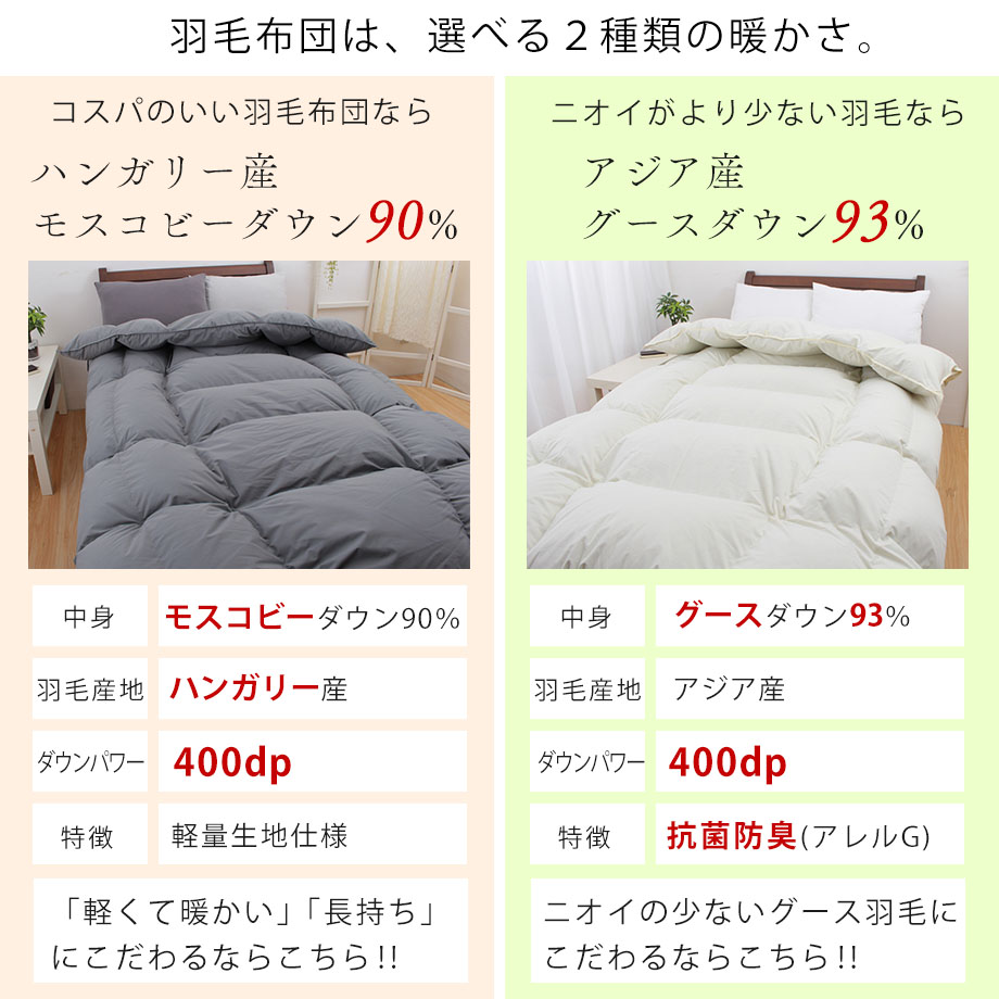 羽毛布団 シングル 選べる グース93% モスコビーダウン90