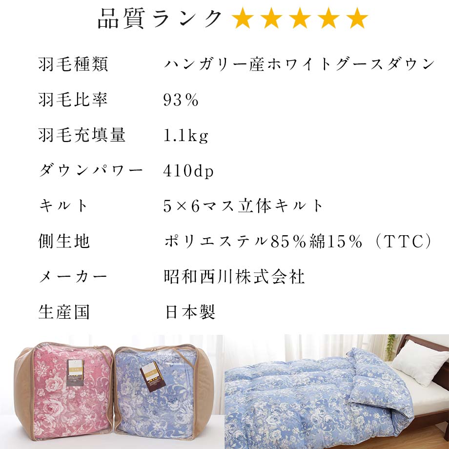 日本製 シングル 羽毛布団 ハンガリー産グース93％ 1.2kg 超長綿使用インテリア/住まい/日用品